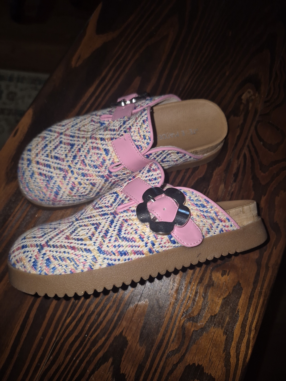 Steve Madden Multicolor Girls Woven Slip-On Mules with Pink Trim Size 13